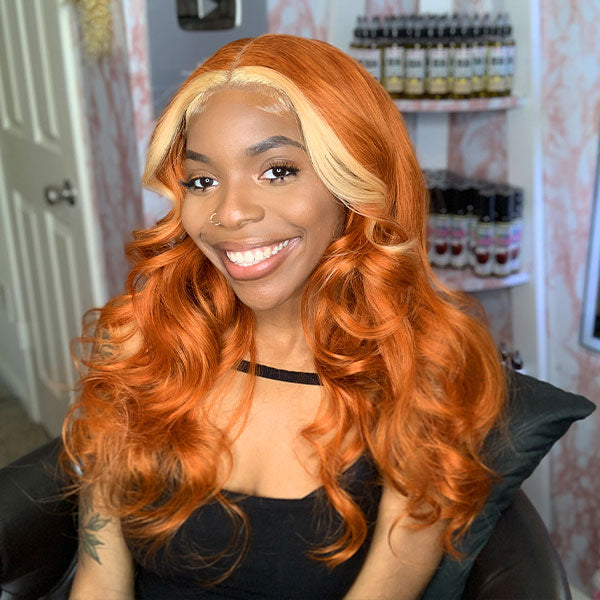 Junoda Ginger Blonde Ombre Lace Frontal Wig Virgin Human Hair Body Wave Wigs junoda