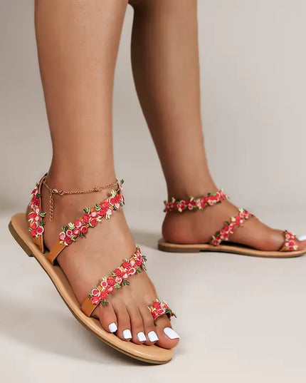 Women's Braided Flower Flat Beach Sandals