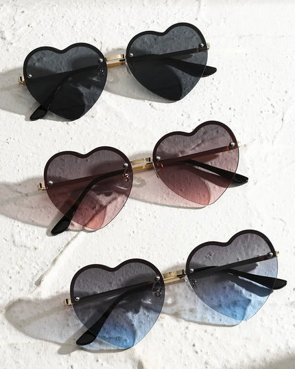 Heart-Shaped Half-Rim Metal Sunglasses