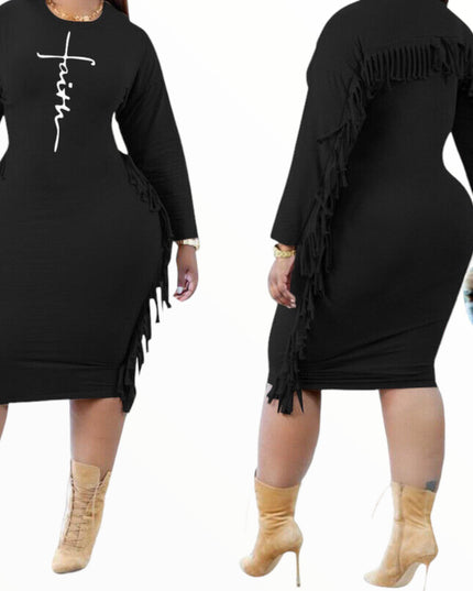 Plus Size Little Black Fringe Dress