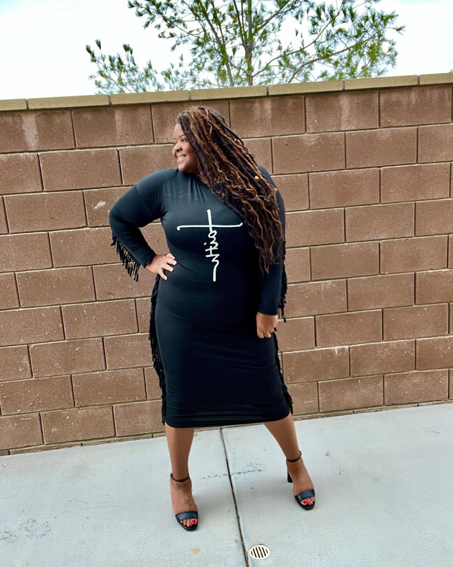 Plus Size Little Black Fringe Dress
