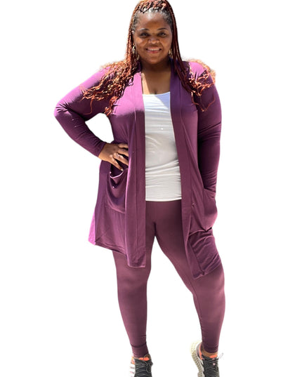 Plus Size Woman's Long Sleeve Cardigan With Legging Set No