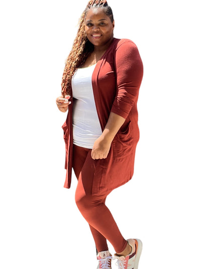 Plus Size Woman's Long Sleeve Cardigan With Legging Set No