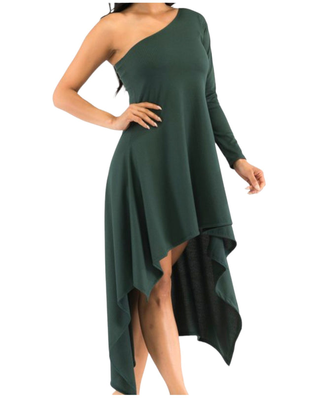 Plus Size Women’s Emerald Green One Shoulder Dress