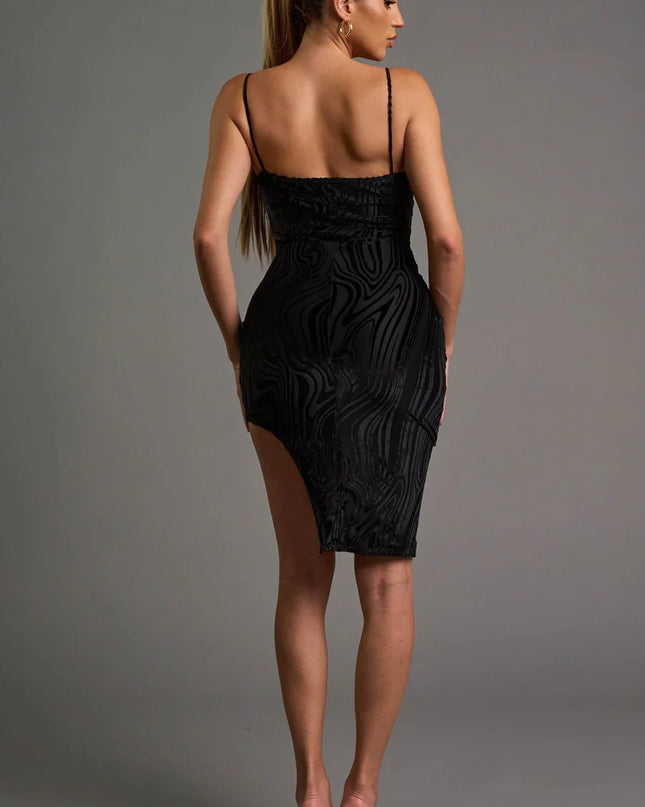 CHIC VELVET BURNOUT ASYMMETRIC \KNEE LENGTH DRESS