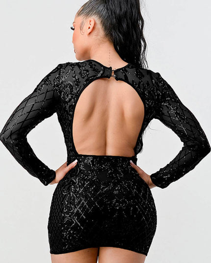 LUX GEO FLORAL SEQUINS BODYCON MINI DRESS