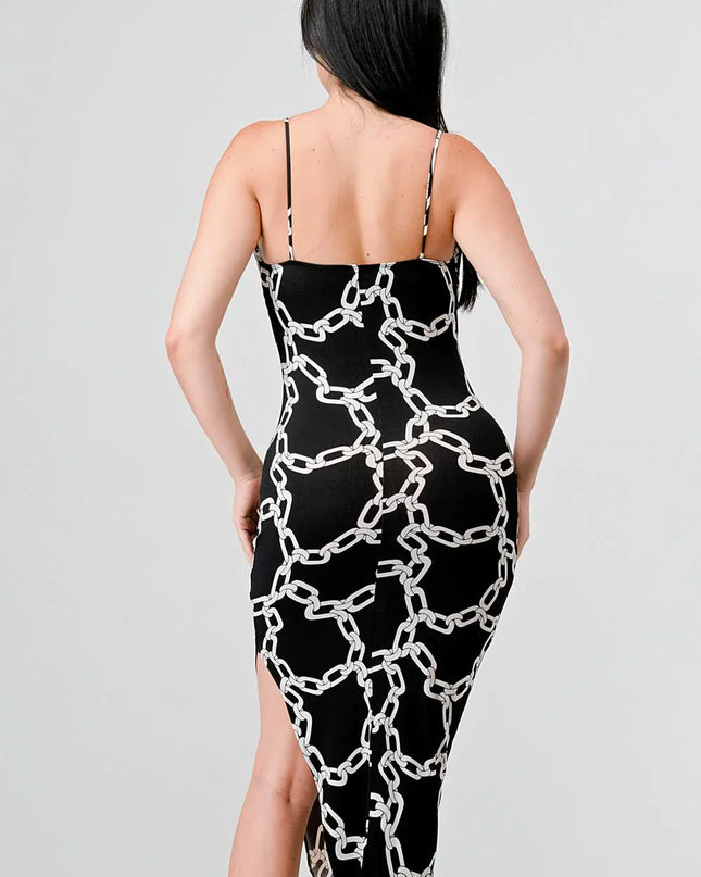 CHIC ALL OVER CHAIN PRINTED SIDE SLIT MIDI DRESS