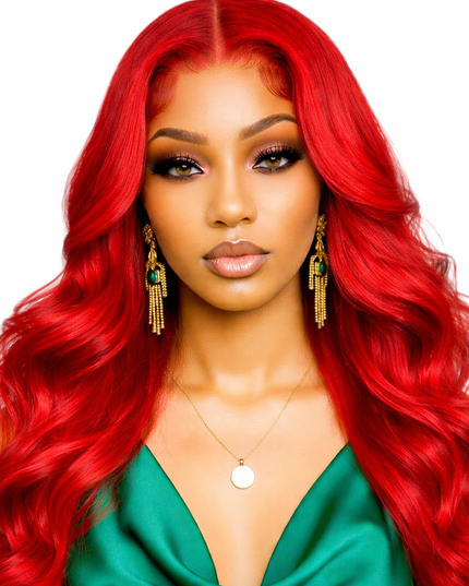 Red Glueless Straight 24' HD Lace Frontal Human Hair Wigs Body Wave