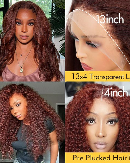 Junoda Reddish Brown Kinky Straight Jerry Curly 13x4 Lace Front Wig Human Hair Flash Sale junoda