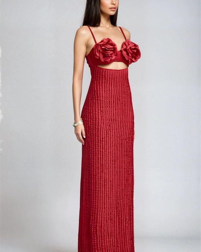 All My Love 3D Rose Maxi Dress- Red