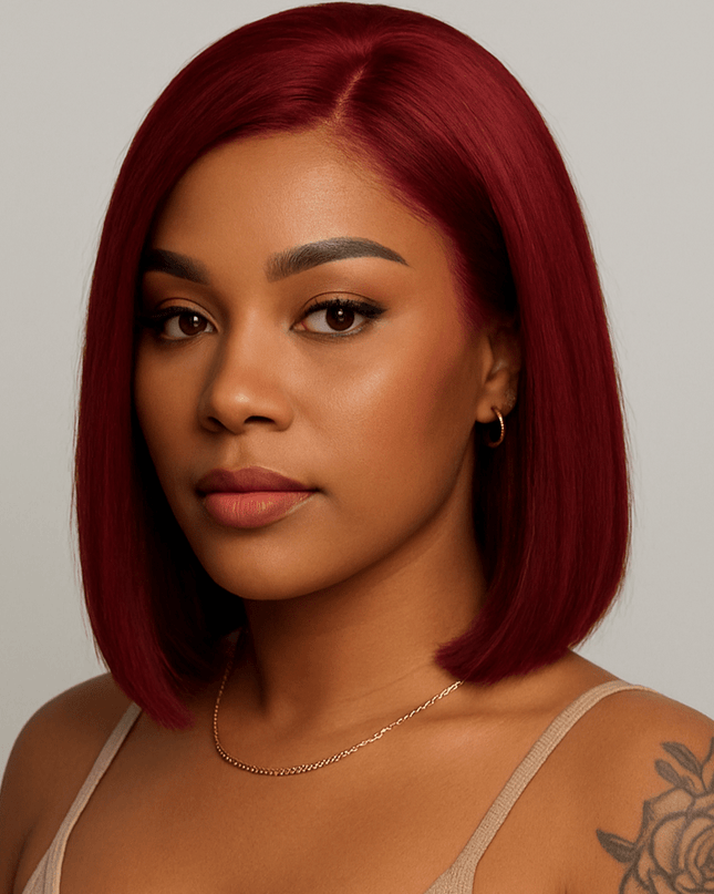 Ruby Cut – Straight Bob Lace Front Wig (Burgundy Red)