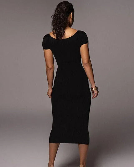 Self-Made Girl Black Knitted Midi Dress