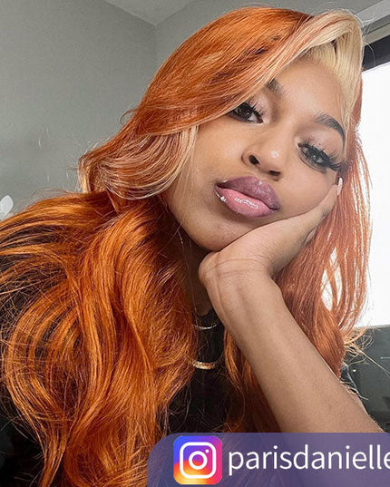 Junoda Ginger Blonde Ombre Lace Frontal Wig Virgin Human Hair Body Wave Wigs junoda