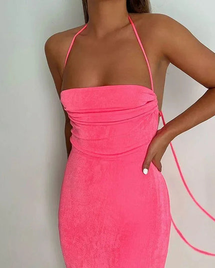 Silvana Draped Back Hot Pink Maxi Dress
