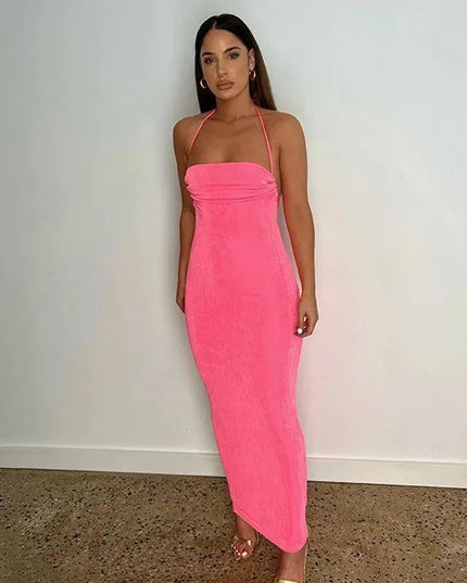 Silvana Draped Back Hot Pink Maxi Dress