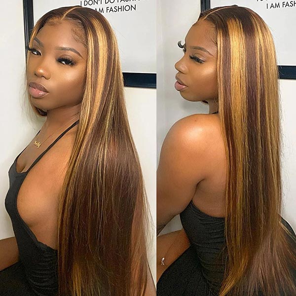 Junoda Hair Highlight Wigs Straight 13x4 Lace Frontal Human Hair Wigs junoda