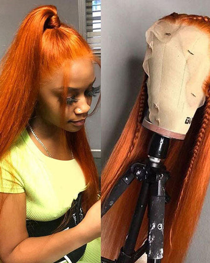 Junoda Ginger Color Transparent Lace Frontal Wigs Brazilian Straight Human Hair Wigs junoda