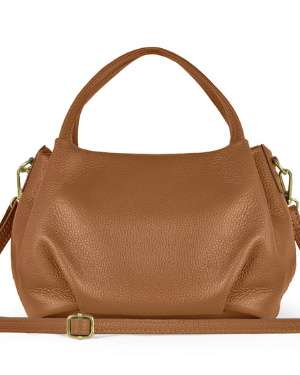 Tan Calf Leather Top-Handle Bag - Italian Made Shoulder/Crossbody