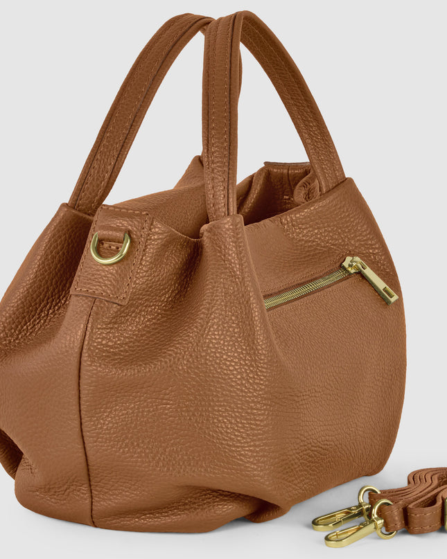 Tan Italian Calfskin Leather Crossbody Handbag with Gold Hardware - Pretty Melanin Boutique