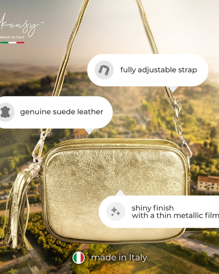 Metallic Suede Leather Crossbody Bag