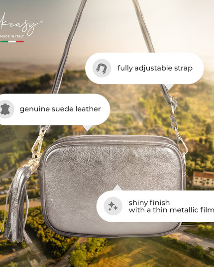 Metallic Suede Leather Crossbody Bag