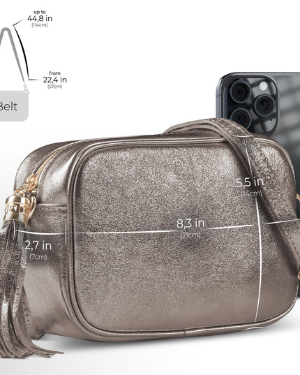 Metallic Suede Leather Crossbody Bag