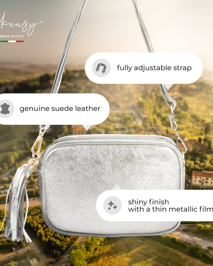 Metallic Suede Leather Crossbody Bag