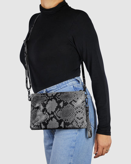 Python-Print Suede Crossbody Bag