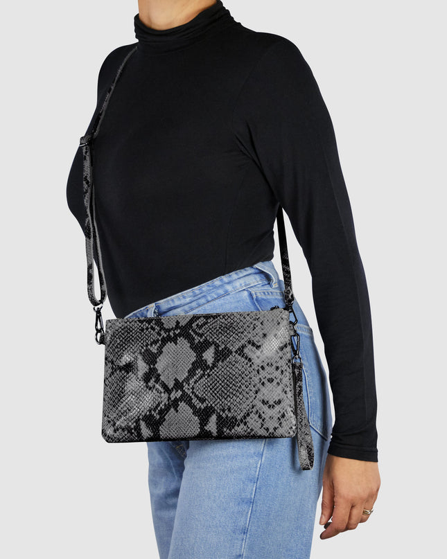 Python-Print Suede Crossbody Bag