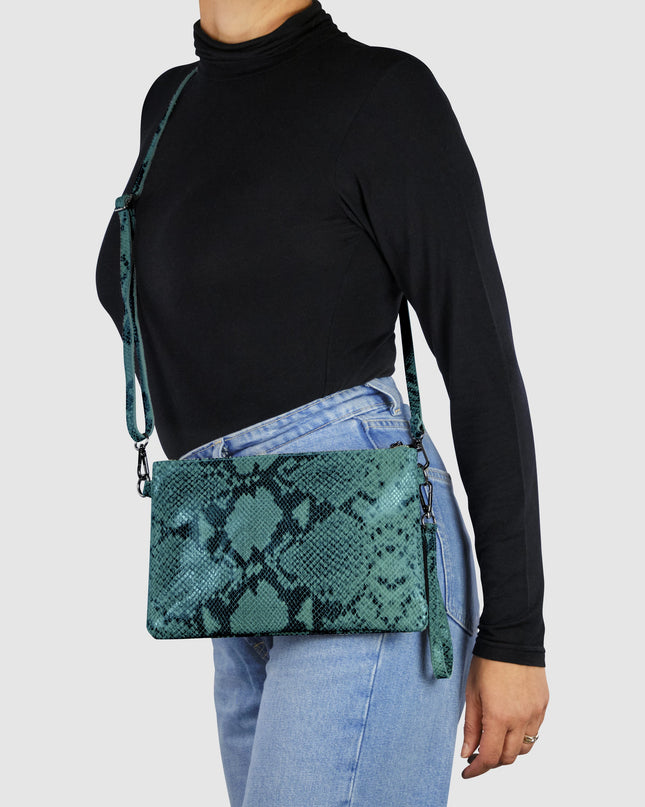 Python-Print Suede Crossbody Bag