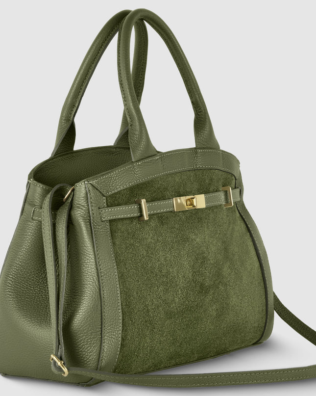 Calf & Suede Leather Top-Handle Bag