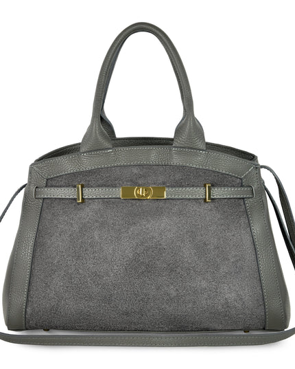 Calf & Suede Leather Top-Handle Bag