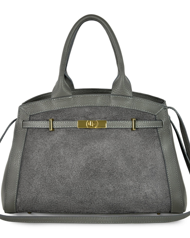 Calf & Suede Leather Top-Handle Bag
