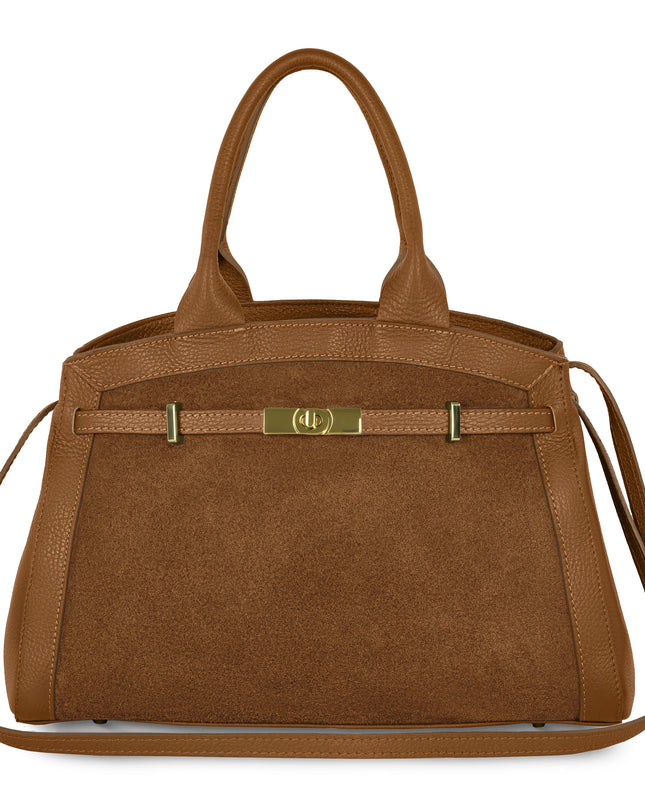 Calf & Suede Leather Top-Handle Bag