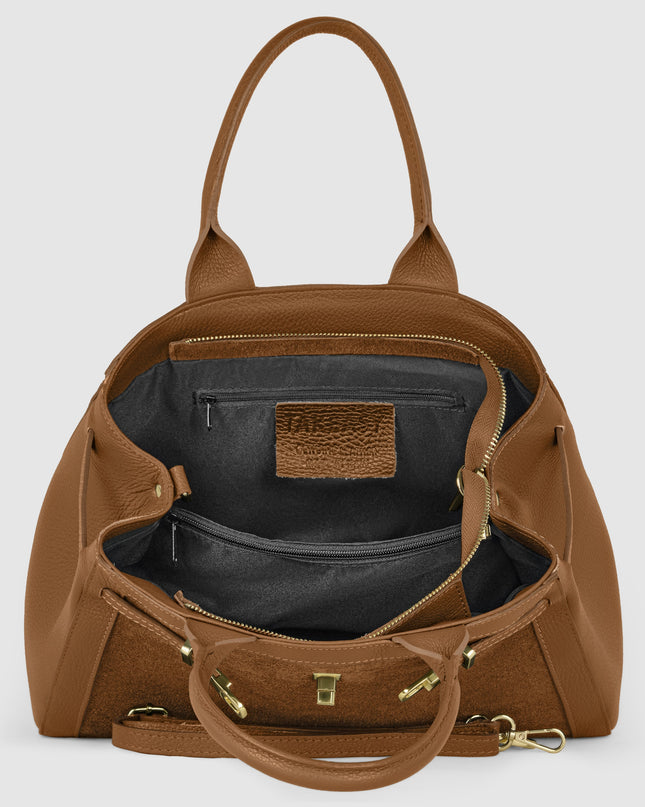 Calf & Suede Leather Top-Handle Bag