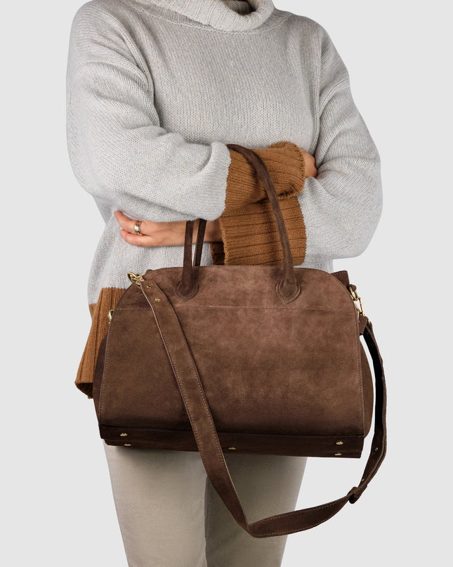 Suede Leather Top-Handle Bag