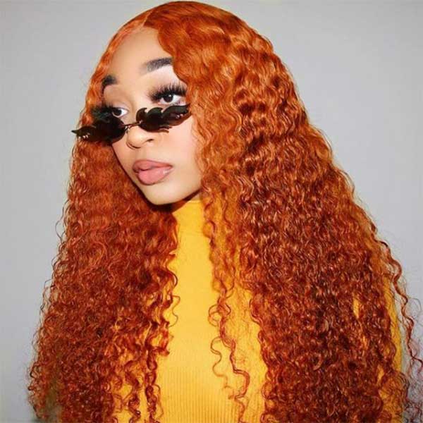 Junoda Ginger Orange Color Hair Kinky Curly Colored Human Hair Lace Front Wig junoda