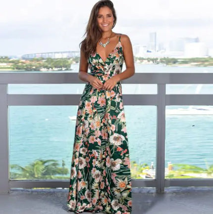 Women's Maxi Dress High Slit Sleeveless V Neck Summer Dress