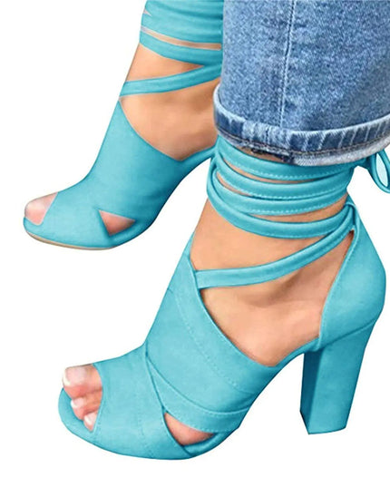 Suede Peep-Toe Sandals with High Chunky Heels