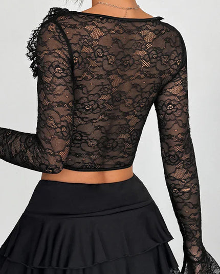 Romantic Ruffled Lace Long Sleeve Corset Top