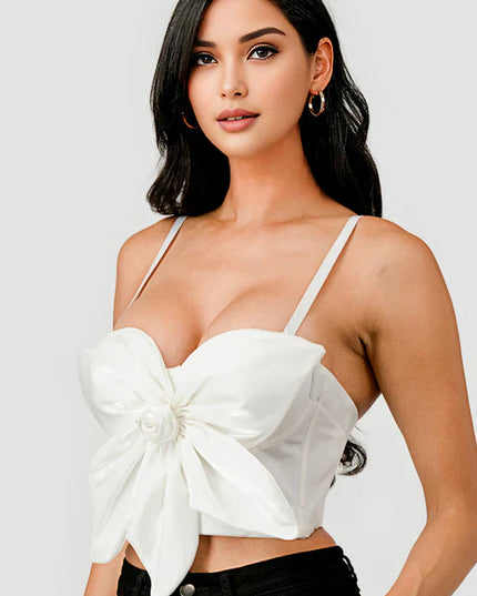 BUTTERFLY BOW FLORAL TRIM KNOT BUSTIER CROP TOP
