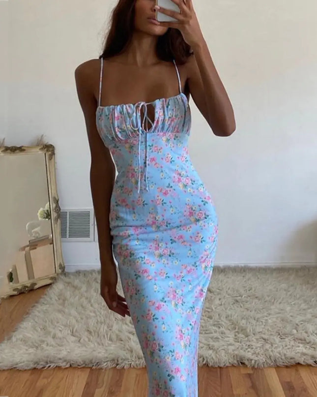 Elegant Sexy Floral Pleated Maxi Dress