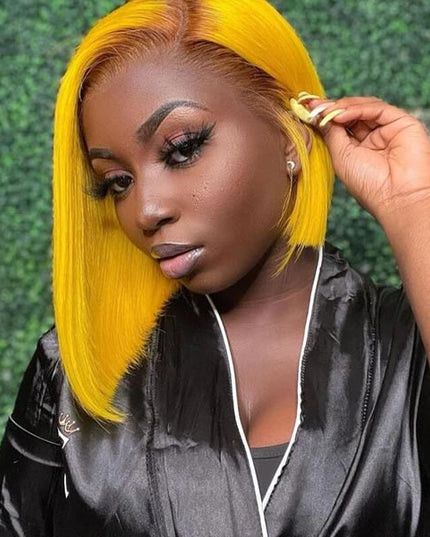 Junoda Yellow Bob Wig Brazilian Straight Virgin Human Hair Wigs Deals Party Hairstyles junoda