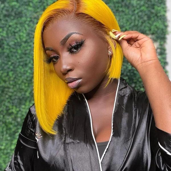 Junoda Yellow Bob Wig Brazilian Straight Virgin Human Hair Wigs Deals Party Hairstyles junoda